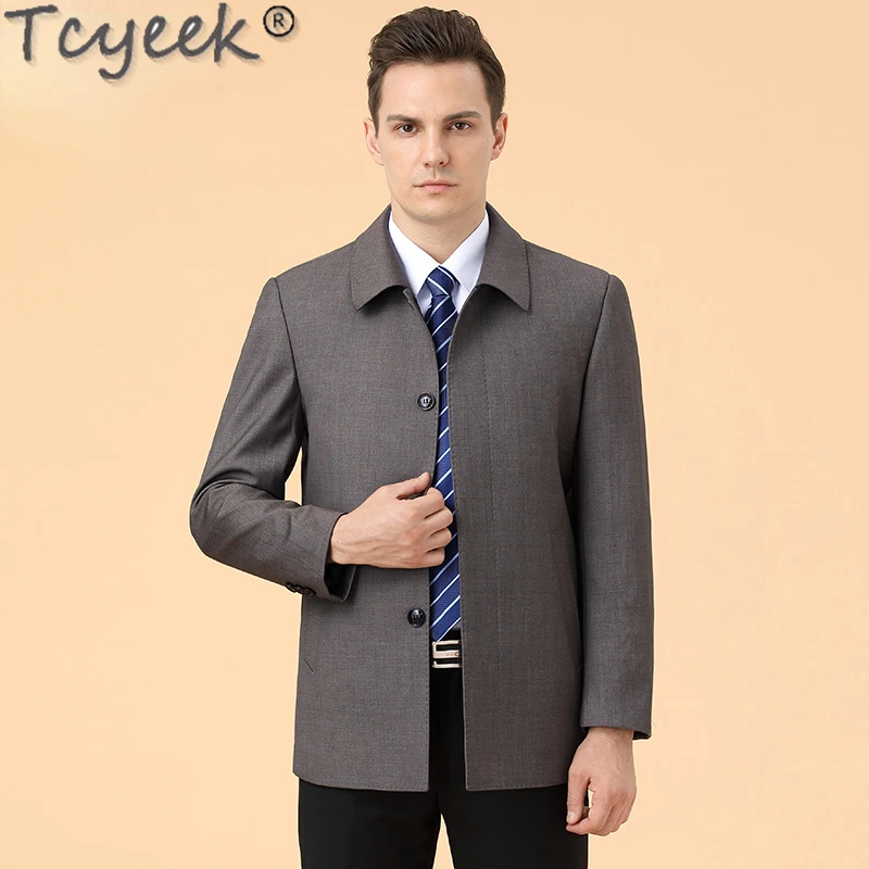 

Куртка Tcyeek мужская из 48% шерсти, модное повседневное шерстяное пальто, свободные куртки из смешанной шерсти, одежда для мужчин, Осень-зима