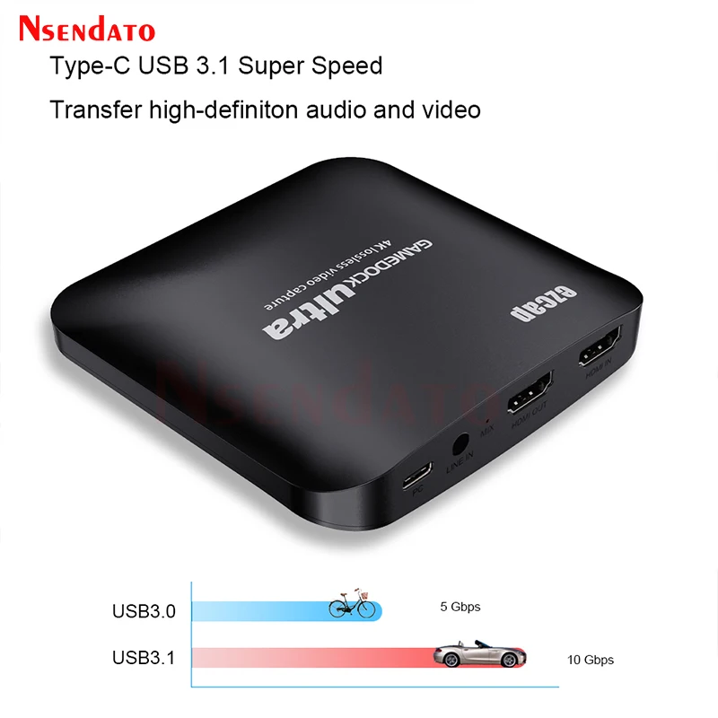 Ezcap 326C 4K HDR HDMI Video Game Capture Card With loop Mic 1080P 120FPS USB 3.1 Type C Game Recording Box For Live Streaming