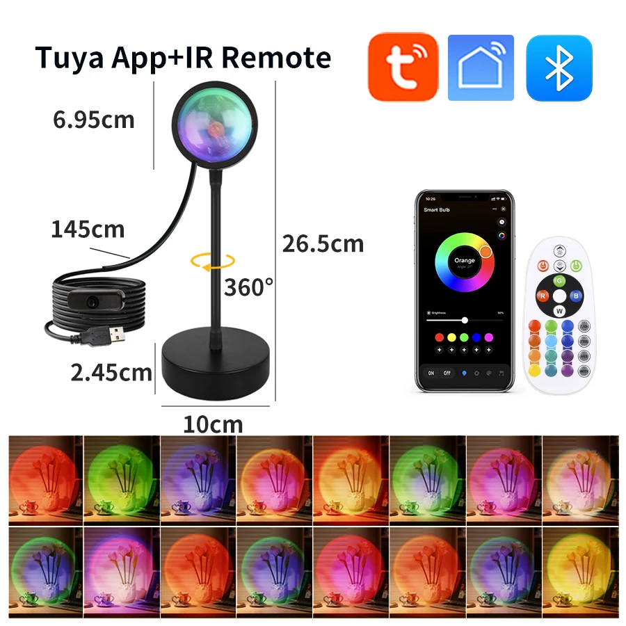 Rotatable Spotlight Sunset Projector Lamp LED Night Light RGB Tuya Smart Life App Remote Control Mood Light Party Photography 4