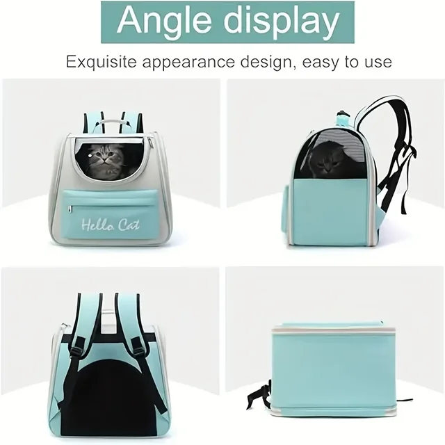 Large capacity collapsible pet backpack with zip closure, handle and mesh vent, perfect for cats and small dogs traveling 4