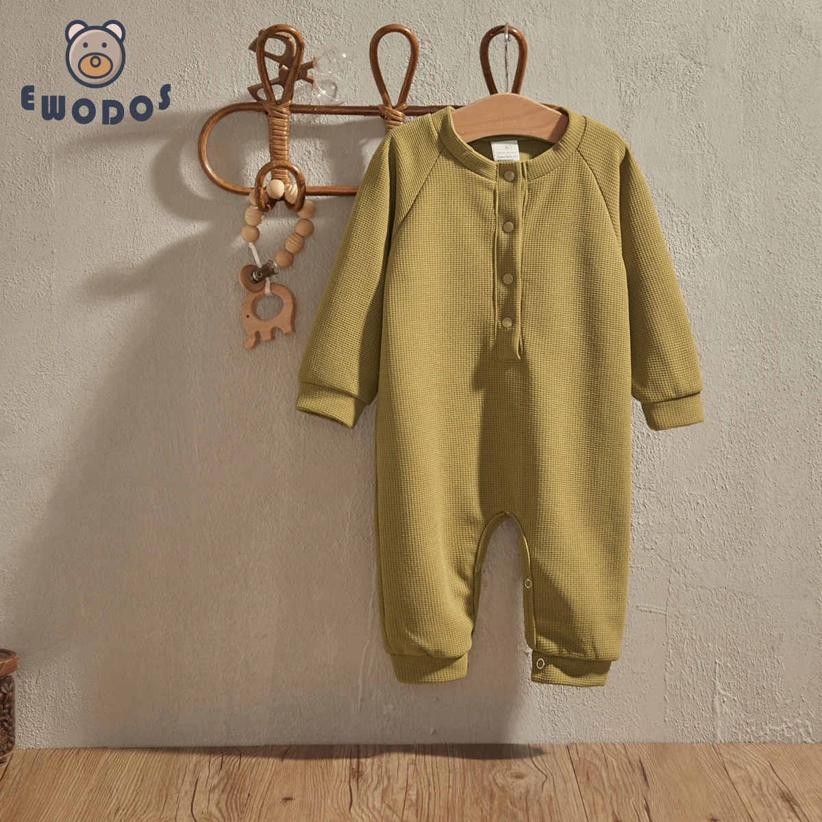 

EWODOS Toddler Baby Boys Waffle Rompers Buttons Crew Neck Long Sleeve Infant Baby's Jumpsuit Fall Toddler Clothes Bodysuits