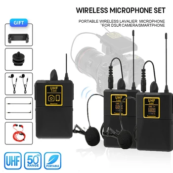 전문 UHF 무선 라발리에 마이크, 오디오 모니터 기능, 전화 DSLR 카메라 웹캐스트용 인터뷰 라펠 마이크