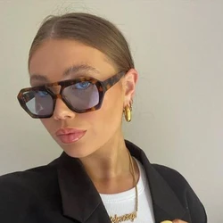 Vintage Square Sunglasses Double Beam Irregular Sunglasses Women Retro Leopard Yellow Double Bridge Sun Glasses Eyewear 2024 New