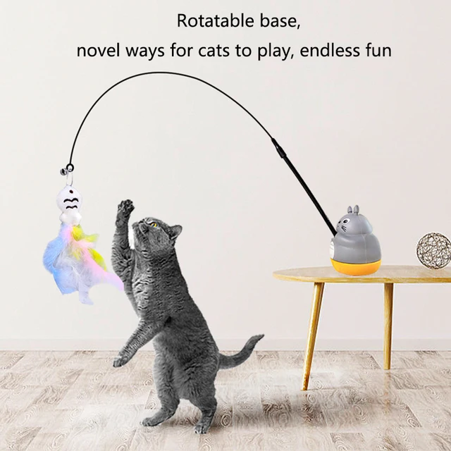 New cat funny cat stick steel wire long pole feather cute cat toy kitten fishing rotating self-pleasure relief pet toy 1