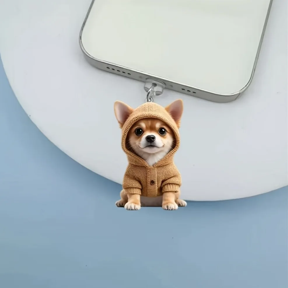 2D 평면 아크릴 귀여운 고양이 & 개 먼지 플러그 아이폰 번개 커넥터 및 Type-c 타원형 커넥터 전화 먼지 플러그 펜던트