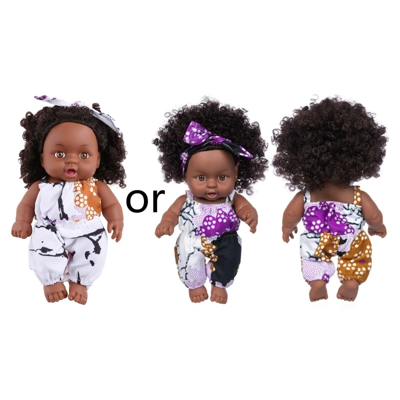 Y1UB African Black Baby Toy Curly Hair Christmas Simualtion Cartoon Doll Cute Mini Boys Girls Gift for Children
