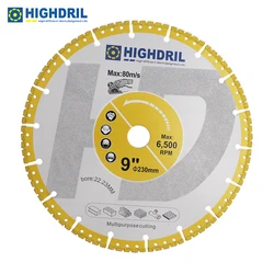 HIGHDRIL Diamond Cutting Disc Vacuum Brazing Universal Saw Blade 1pc Dia230mm/9inch For Granite Aluminum Metal PVC Plating Sand