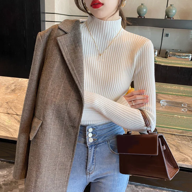 

Autumn And Winter Woman Clothing Half High Neck Knitwear Pullover 2023 New Thickened Slim Knit Tops Jumpers Sweater