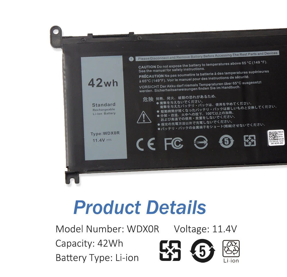 Etesbay Wdx0r Wdxor Bateria do Portátil para Dell Inspiron 13 5368 5378 7368 14 7460 7472 5468 15 5538 5567 5568 7560 7570 P66f 3189 - Imagem 3