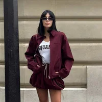 UNIZERA 2024 Autumn New Product Fashion Casual Women's Zipper Pocket Decoration Jacket Coat Lantern Mini Skirt Set 1