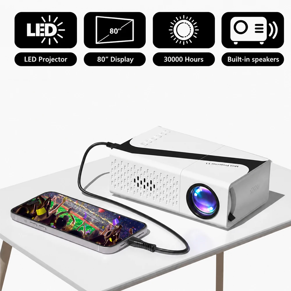 Proiettore portatile con decodifica 4K, risoluzione nativa 720P, supporta la proiezione da cellulare, adatto per dispositivi IOS/TV Stick/USB/Laptop e altri.