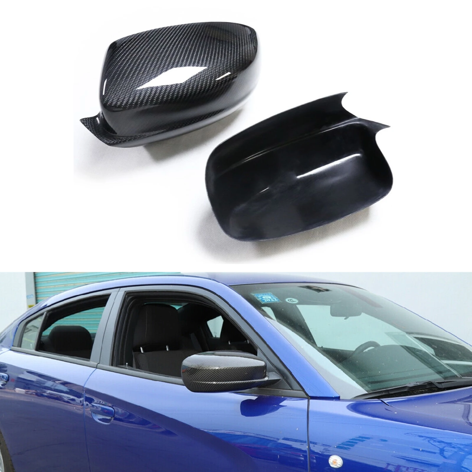 

Carbon Fiber Car Mirror Cover Exterior Door Side Rear View Cap Reverse Shell Add On Case Auto Part For Dodge Charger 2011-2020