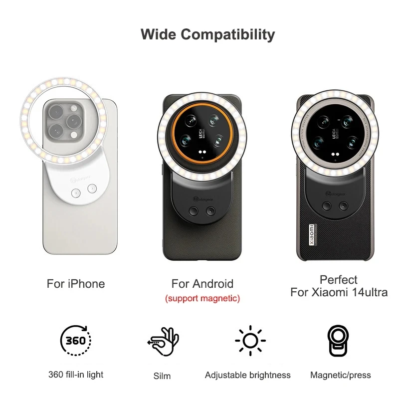 Fotorgear Magsafe 마그네틱 링 필 라이트, 휴대 전화 사진 촬영용 미니 휴대용 만능 필 라이트, 300 루멘, 500mah