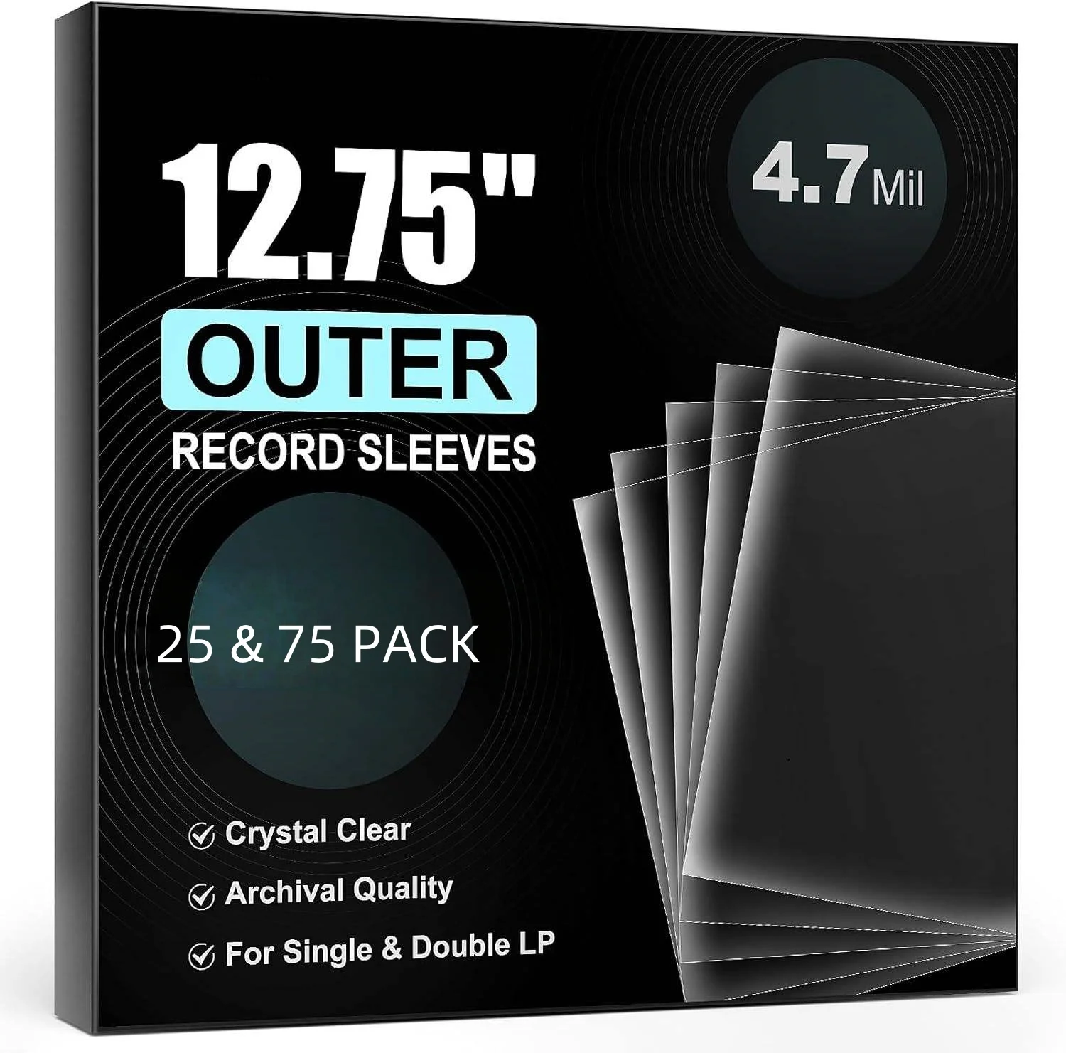 Vinyl Record Outer Sleeve 12 Inch Durable Album Cover For Most 12'' Singles & Double LPs No-Adhensive Flap Design
