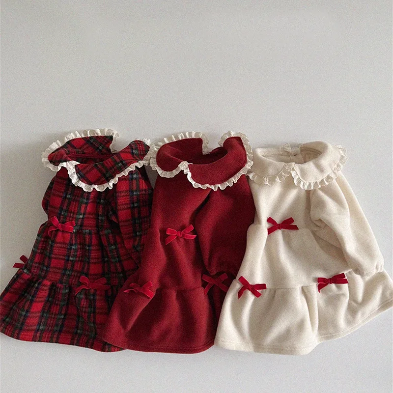 Cute Autumn Kids Dress for Girls with Lace and Bow