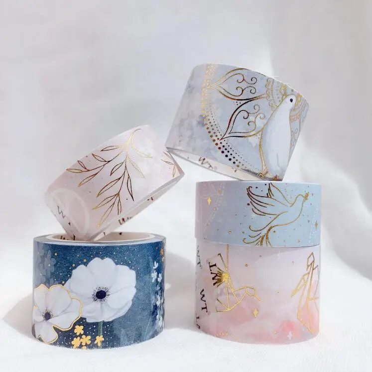 

Kawaii Dove of Peace Papeleria Washi Tape Set 5pcs Gold Silver HD Printing Journaling Scrapbooking Adhesive Stickers Gift