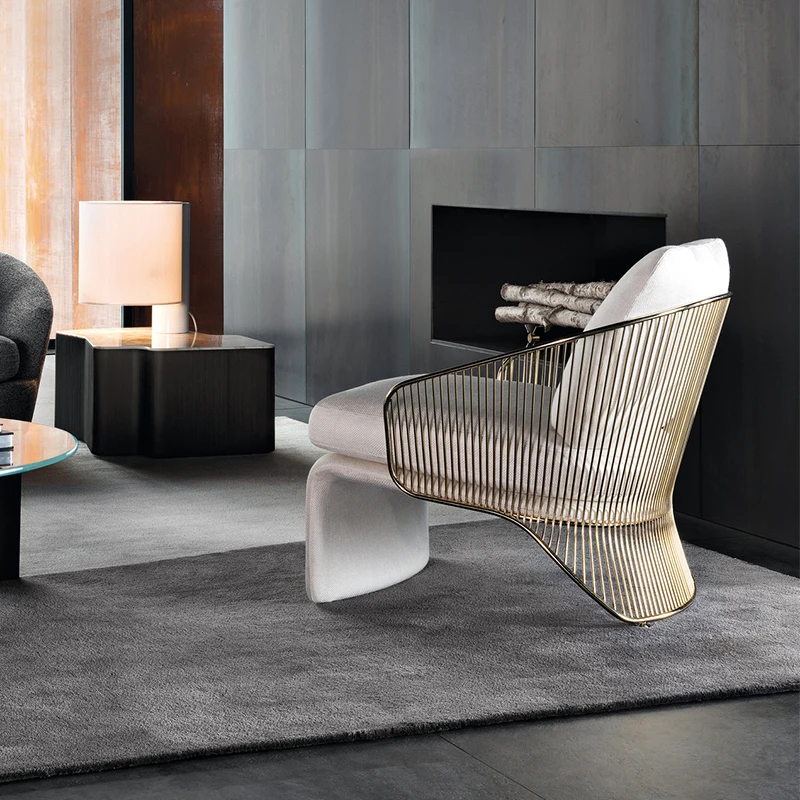 

Furniture Light Luxury Modern Single Person Sofa Negotiation Reception Chair Stainless Steel Fabric Casual Chair