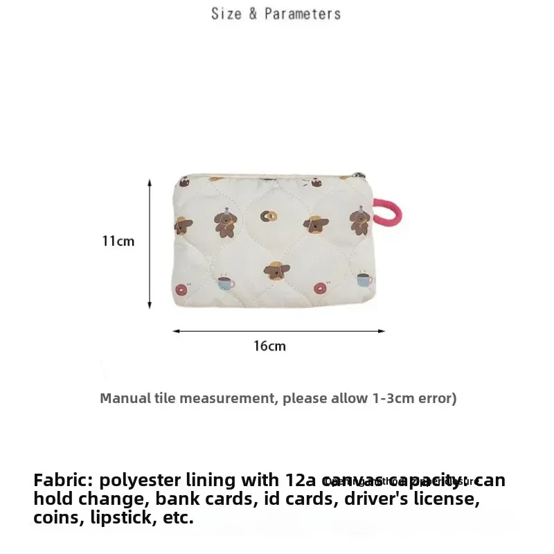 Coin Purse Coin Wallet Change Bag Cartoon Quilted Cotton Makeup Bag Key Earphones Storage Bag Girl's Clutch Small Cute Wallet Coin Pouch Mini Purse