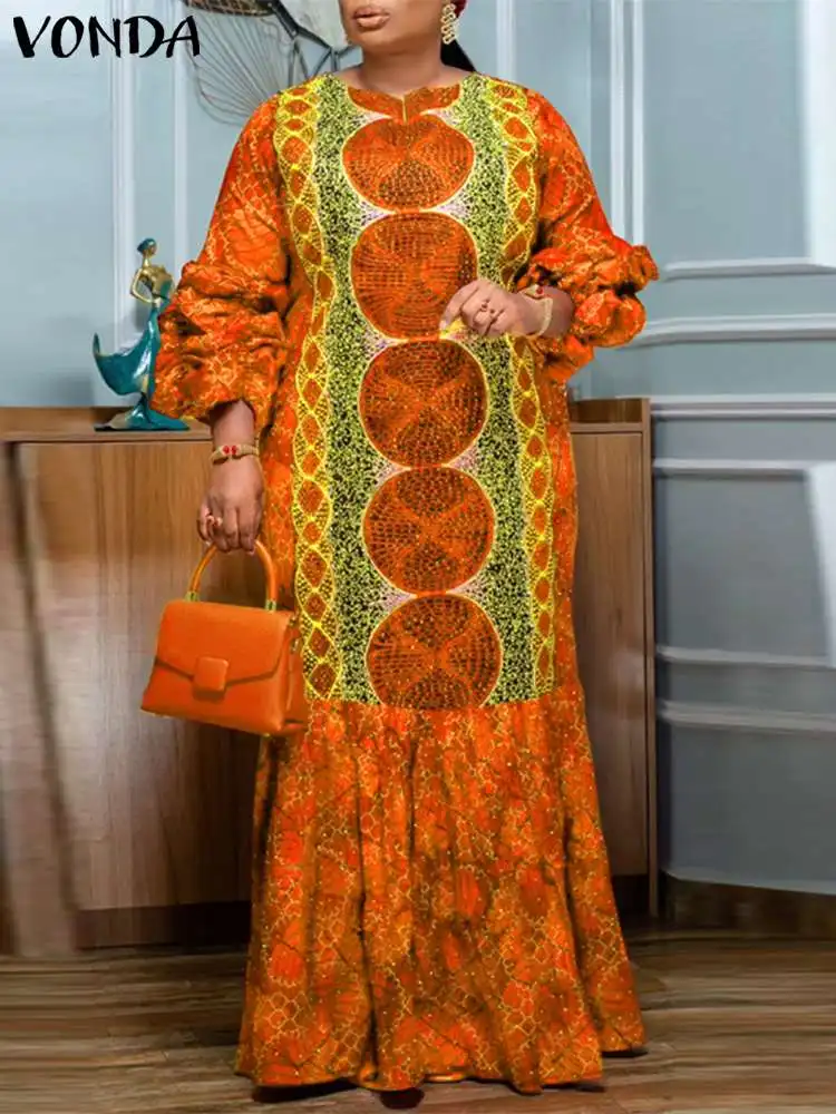 

VONDA Vintage Dress Women Elegant Party Maxi Dresses Long Puff Sleeve Printed Sundress Loose 2024 Fashion Bohemian Robe