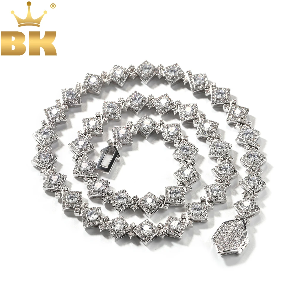 

THE BLING KING 12mm Square Shape Necklace Full Paved Out Cubic Zirconia Chain Luxury Hiphop Jewelry Best Gift