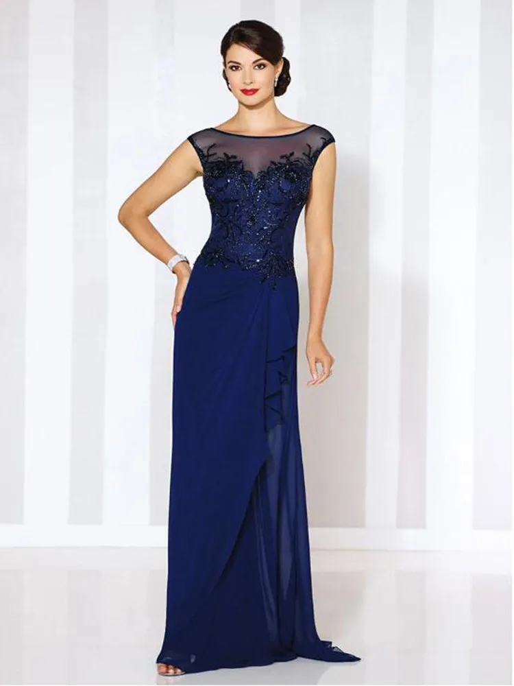 

Винтажное темно-синее платье для матери невесты, с круглым вырезом, на молнии, с рукавом-крылышком, без рукавов, с блестками, а-силуэт, вечерние платья для выпускного вечера и вечеринки