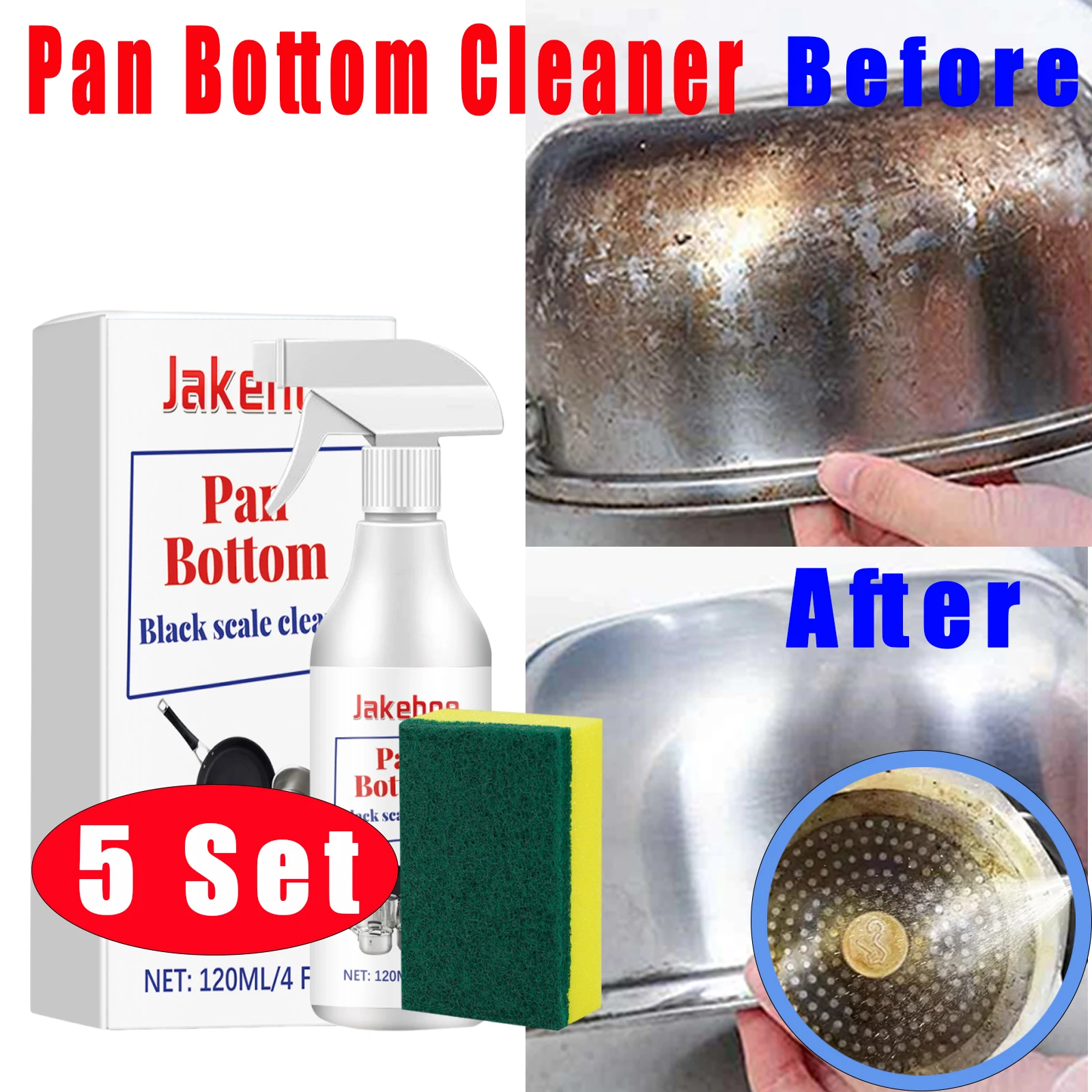 5Set Pot Rust Remover Gel Powerful High Efficient Stainless Steel Cookware Bottom Oil Rust Stain Remover Spray Kitchen Cleaner