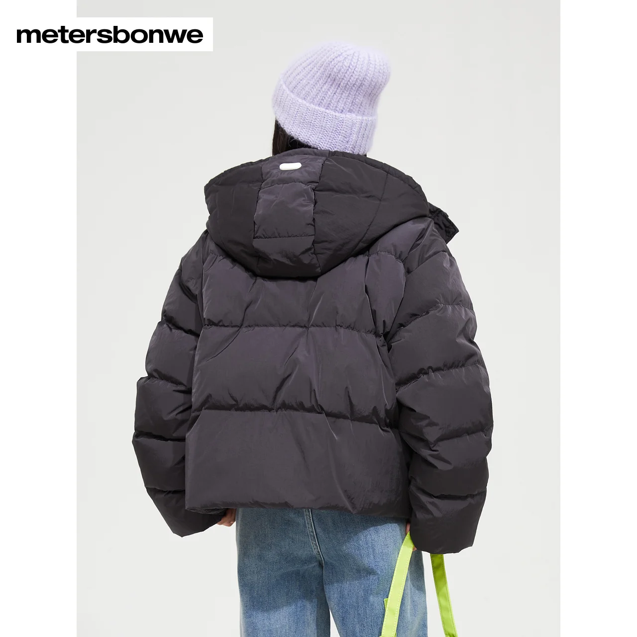 Metersbonwe Women's 22New Winter Solid Color Hooded Down Jacket 80%Eiderdown Thick Short Warm Wear Casual Loose Trend Outwear