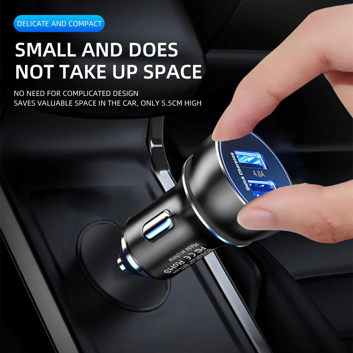Universal Dual Port USB Car Charger - Mini Super Fast Charge Adapter