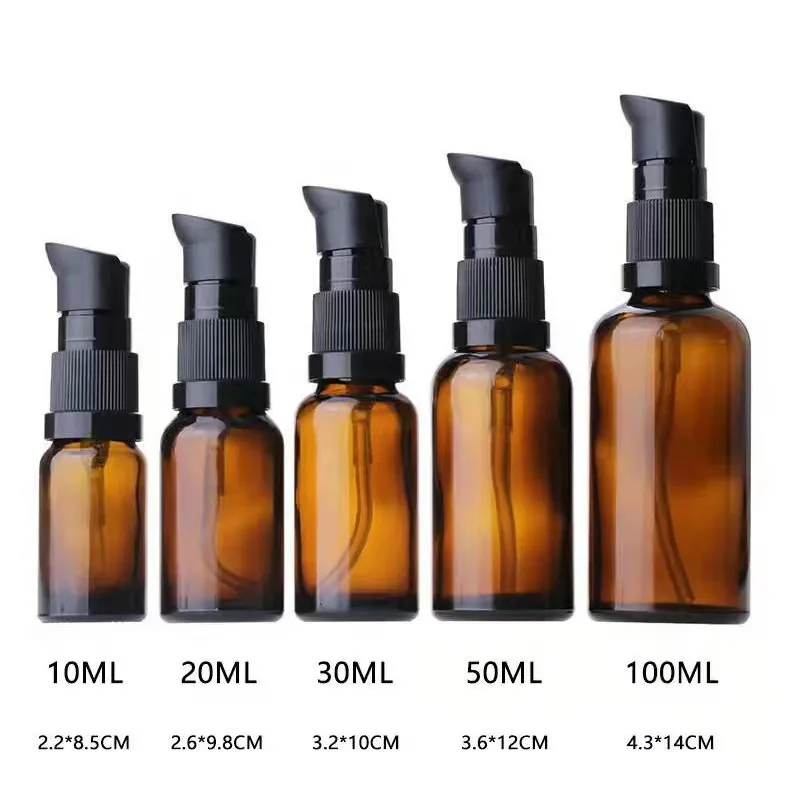 5X 5/10/15/20/30/50/100ml Amber Glass Spray Bottle Lotion Pump Liquid Sprayer Dropper Fine Mist Refillable Bottles Perfume Jars