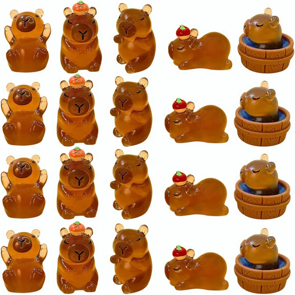 5Pcs Luminous Capybara Mini Resin Animals Figurines Desktop Tabletop Outdoor Craft Decor for Miniature Garden Accessories miniature ornament miniature figurines resin ornaments resin crafts resin crafts accessories ornament crafts
