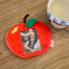 MINKYS Cute Red Apple Fluffy 3 inch Kpop Photocard Holder Photo Card Holder Bag Pendant School Stationery 5