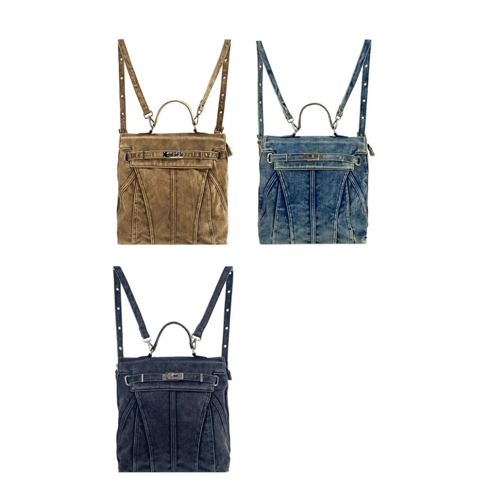 2023 New Retro Fashion Backpacks Mens Denim Casual Schoolbags Streetwear Cool Commuting Multifunctional Portable Backpack Women