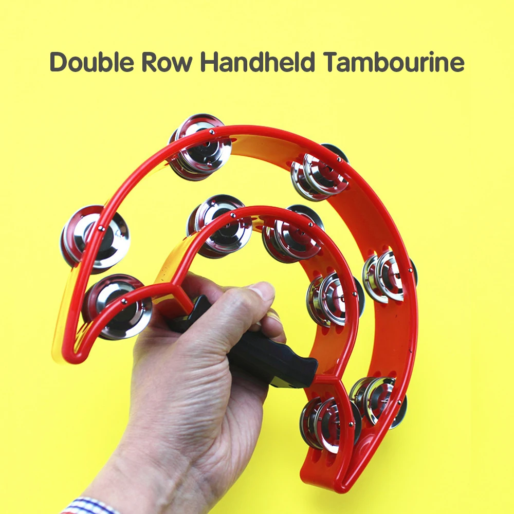 Round Percussion Double Row Handbell Tambourine Double Half Moon Tambourine Percussion Drum Party Game for Baby Toy Gift
