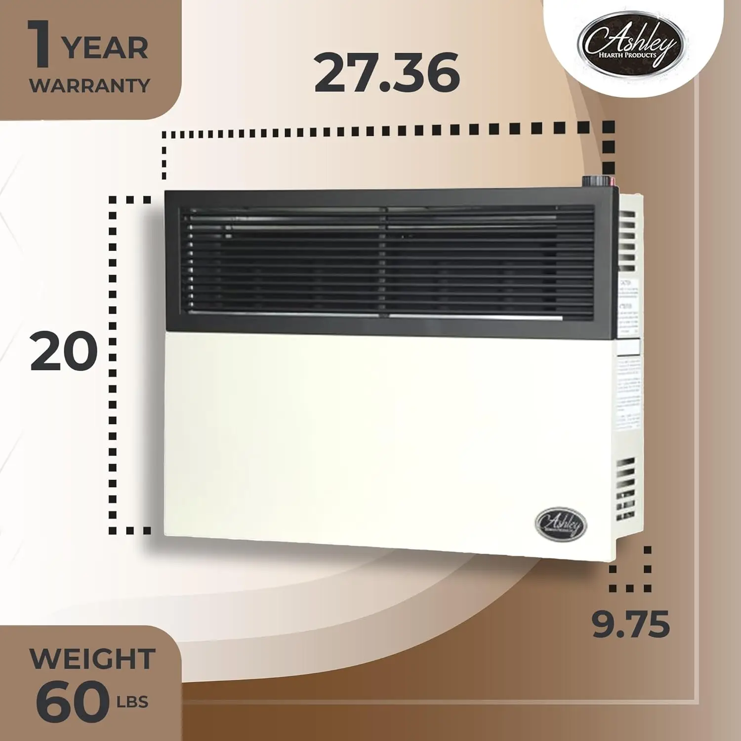 17000 BTU Direct Vent Liquid Propane Wall Mounted Heater with Piezo Lightning Safety Pilot and Built in Regulator Cream