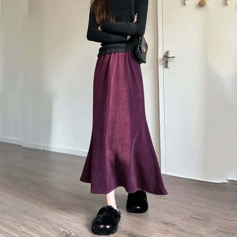 

2024 Autumn/Winter New Product Velvet Wrapped Hip Long Skirt High Waist Slim Fit Mid Length Fishtail Skirt Women's Clothing P657