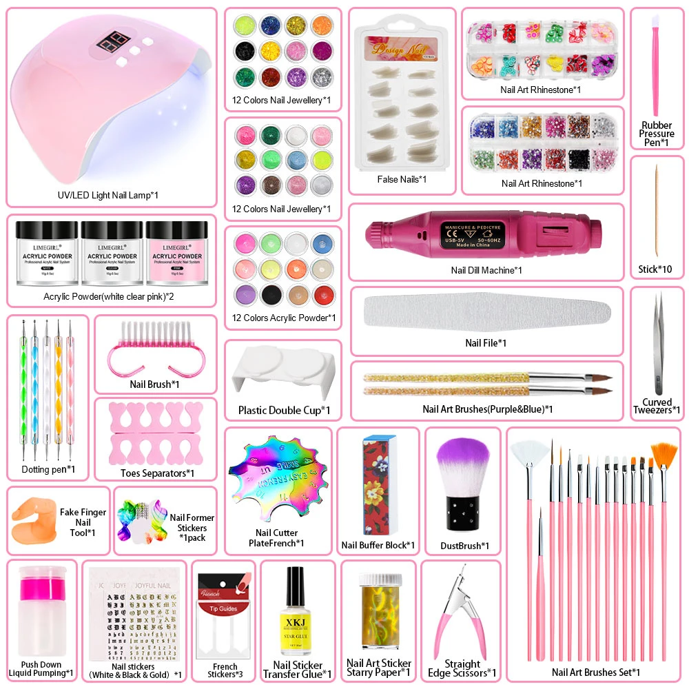 Nail Kit for Beginners Full Acrylic Manicure Kit with Drill and UV Light Nail Extension DIY Complete Starter Kit 4