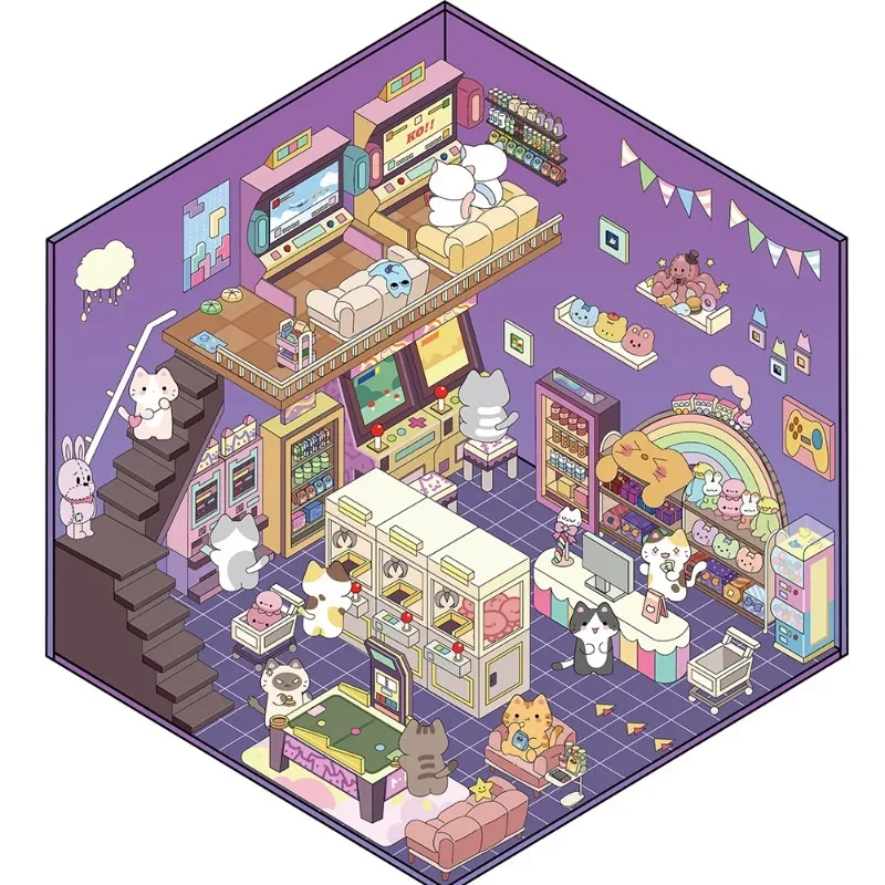 Cartoon Landscaping Stickers Cute Miniature World 3D Hut Xiaohongshu Decompression DIY Scene Notebook Stickers