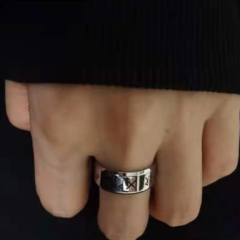 YILUOCD Stainless Steel Viking Runes Ring Nordic Style 24 Runes Powerful Amulets Vintage Odin Norse Couple Jewelry