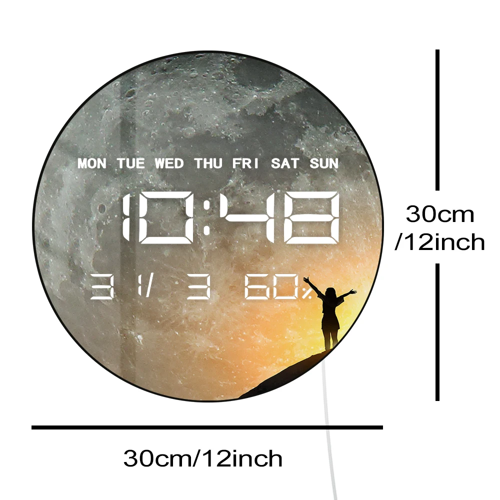 Description Picture 6 of itemBig Full Moon Phase Electronic Digital Wall Clock Large Display Milky Way Celestial Home Decor LED Numeric Clock Wall & Desk Use