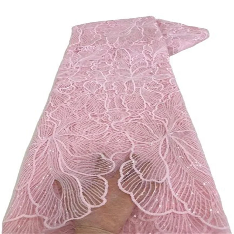 

black African Lace Fabric 2023 pink High Quality French Tulle Lace Fabric Party Dress Nigerian Lace Fabric Stones 5 Yards