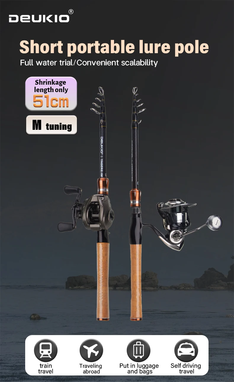 Description Picture 2 of itemTelescopic Lure Rod 1.8M 2.1M Carbon Spinning Rod Baitcasting Fishing Pole 6 Section Wooden Handle Casting Fishing Tackle
