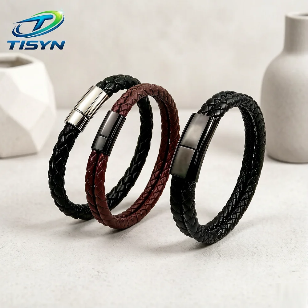 Men's Premium Braided Leather Bracelet with Magnetic Clasp – Vintage Adjustable Wristband