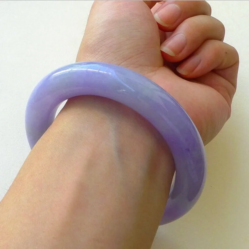 Myanmar Natural 56-64mm Purple Lavender Jade Jadeite Round Bar Bracelet Bangle 5