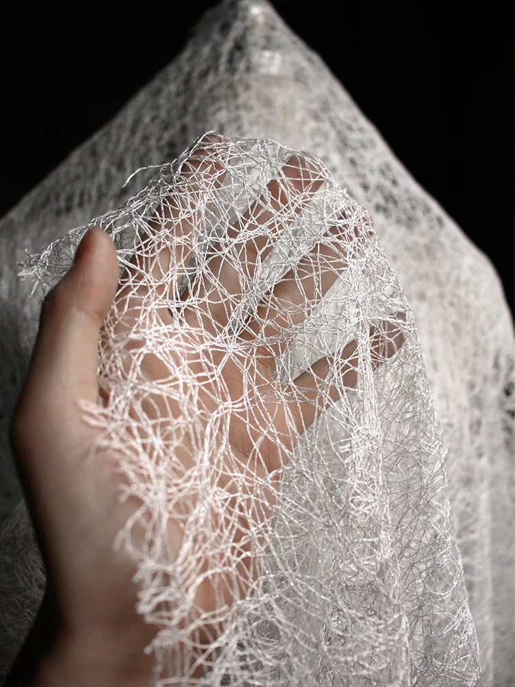 

Niche White Irregular Hollow-out See-through Gauze Fabric Transformation Handmade Diy Formal Dress Designer Cloth