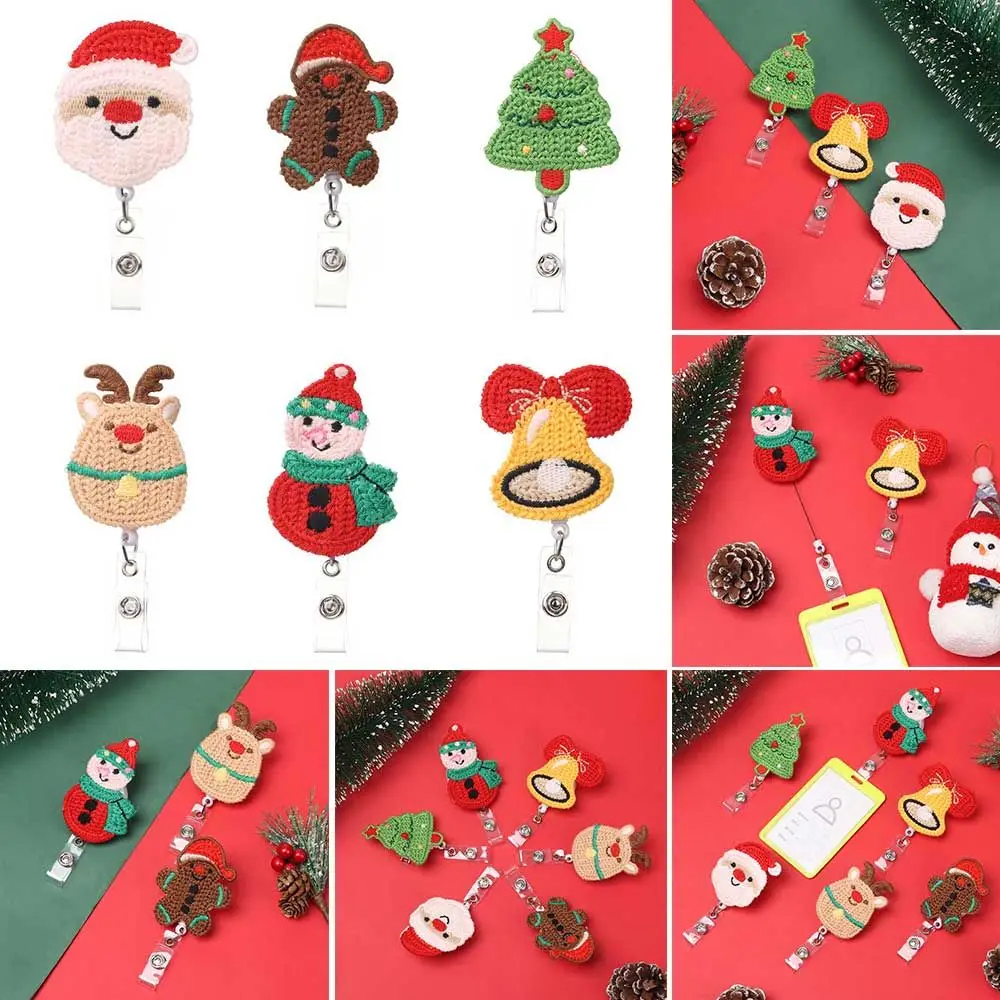 

Cute Shape Students Nurse Hand-knitted Badge Buckle Easy Pull Button Card Holder Stretch