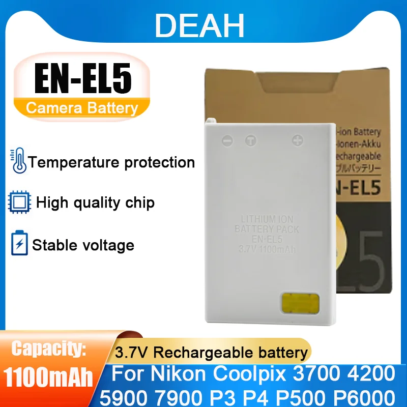 3.7V 1100mAh ENEL5 ENEL5 EN EL5 Liion Camera Battery Pack For Nikon