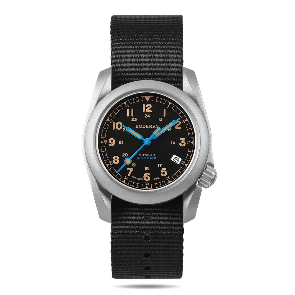 BODERRY Orologio da polso automatico giapponese originale da uomo, cassa in bronzo con vetro zaffiro, impermeabile fino a 100 m, orologio meccanico da polso con lunetta rotante e corona a vite, Nero