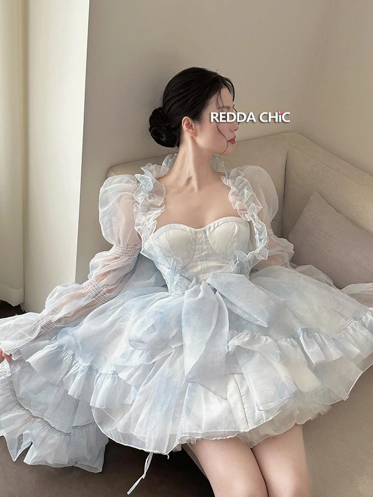 Reddachic-ロリータプリンセスパフィーミニドレス女性用、レコ