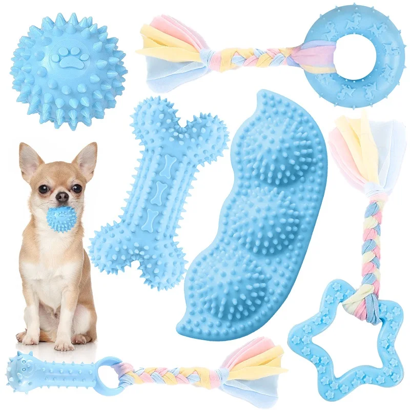 Pet Chew Toys Soft Blue Rubber Durable Molars Training Toy Chihuahua Yorkie Funny Ball Interactive Bone Treat Toys Pet Supplies