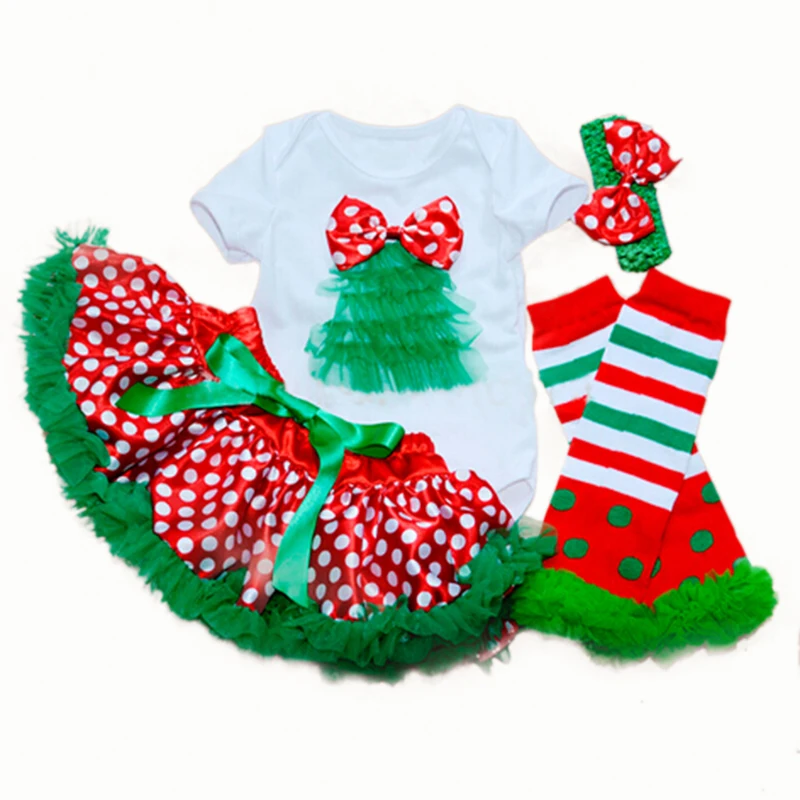 

Baby Girl Christmas Dress Set Newborn Bodysuit+Socks +Skirt+Headband Polka Dot Cotton Outfits My 1st Christmas Baby Girl Clothes